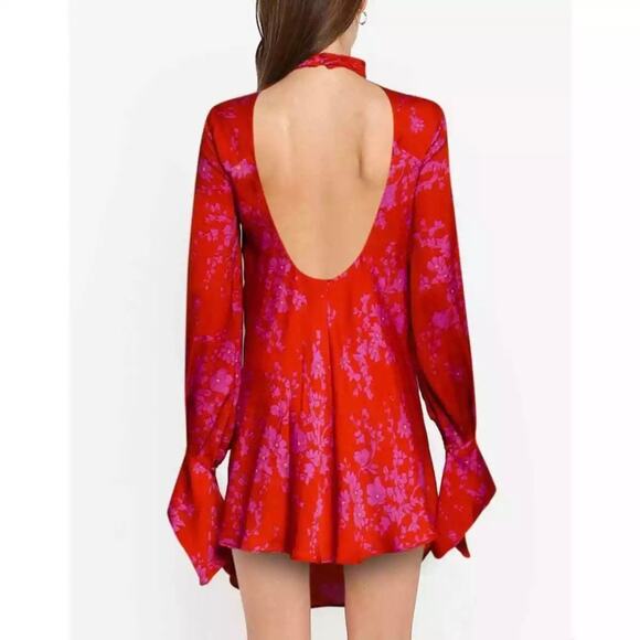 Free People Aries Mini Dress Red Pink Open Back NWT XS Sexy Party Cocktail Flaw - Picture 14 of 14